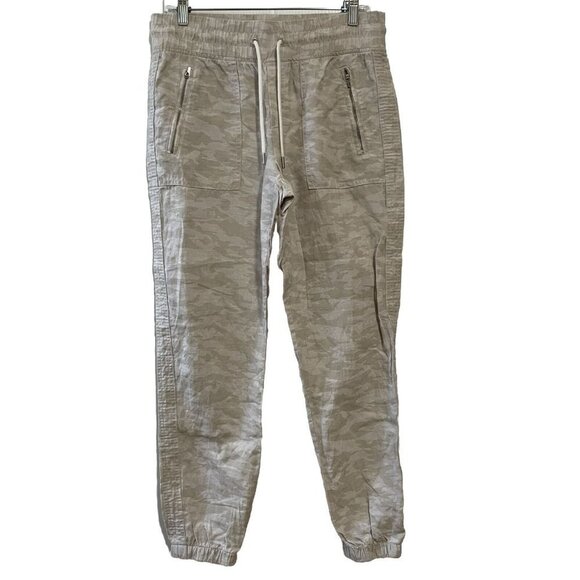 Athleta Cabo Tide Linen Jogger Pants Sz 6 Camo Crop Ankle Pull On Pockets - Picture 1 of 15